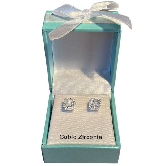 Jewelry - Primrose Sparkling 2 ctw CZ Diamond Silver Square Post Earrings